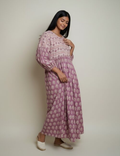 Pink Block Print Cotton Dress