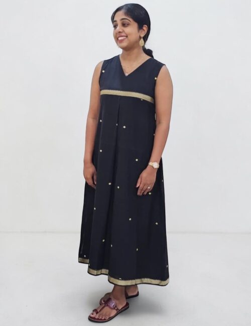Black Narayanpet Dress with Gold Border