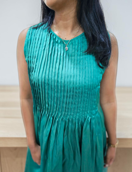 Modal Satin Green Pintuck Dress